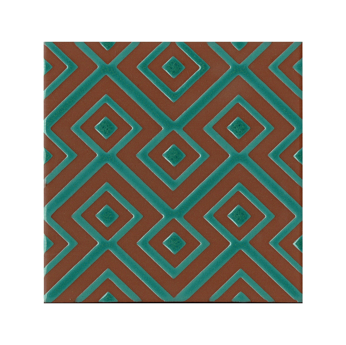 Geometric pattern with brown and teal colors on a white background