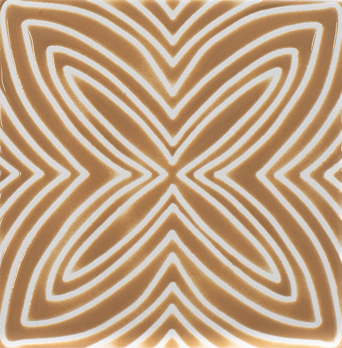 Brown and white geometric pattern on a square tile
